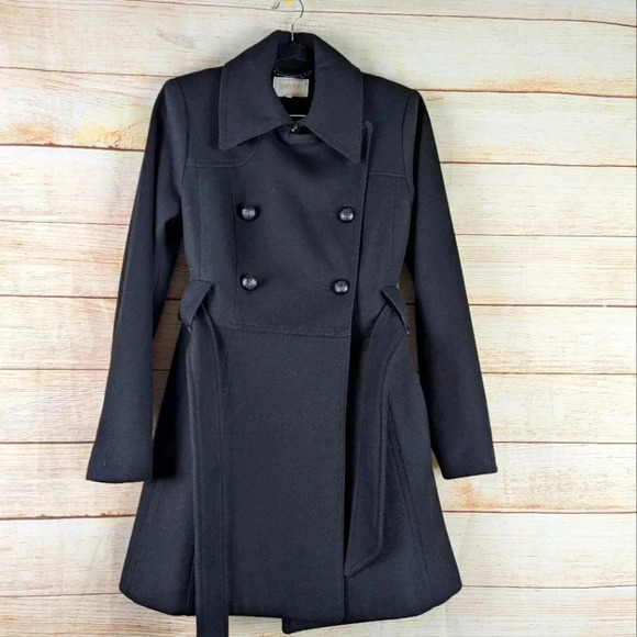 Laundry By Sheli Segal Size 2 Woolen Blend Jacket Black Double Breasted Belted - Picture 1 of 14
